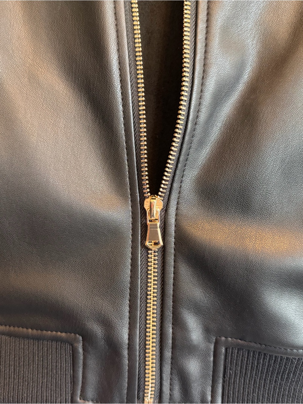 Dynamite Black Faux Leather Bomber with Ribbed Trim - Picture 6 of 8